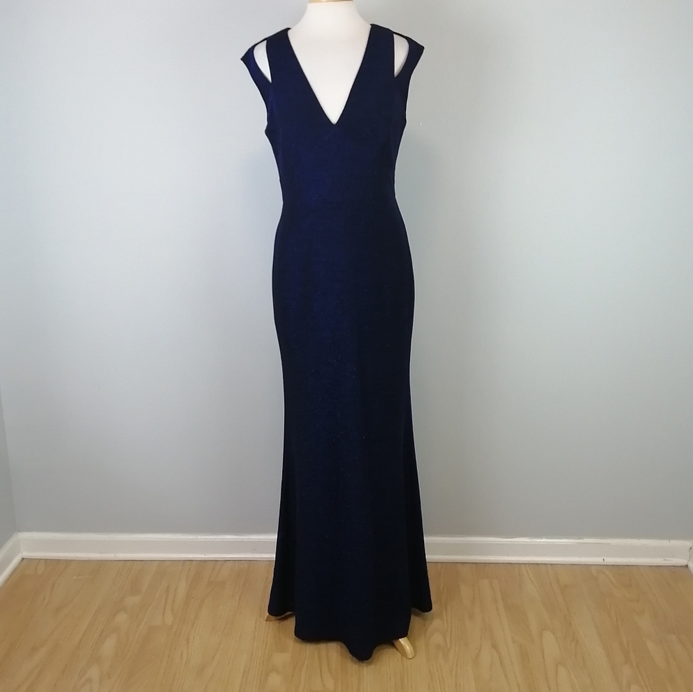 Calvin Klein V-Neck Form Fitting Gown Blue Size 10